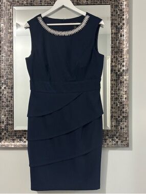 🌟 NWOT 🌟 Connected Apparel Navy Blue Pearl Neck Sleeveless Dress- Size 12